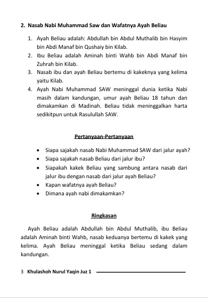 TERJEMAH KHULASHOH NURUL YAQIN BAHASA INDONESIA-Ringkasan Sejarah Hidup Nabi Muhammad SAW preview 2