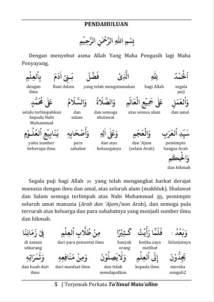 TERJEMAH KITAB TA’LIM MUTAALLIM PERKATA - BAHASA INDONESIA-Panduan Bagi Para Penuntut Ilmu preview 1
